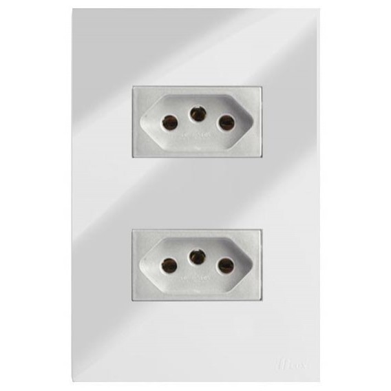 Conjunto Tomada Dupla 20a 4x2 - RECTA Espelhada Gloss (Módulo Prata) Conjunto Tomada Dupla 20a 4x2 - RECTA Espelhada Gloss (Módulo Prata)